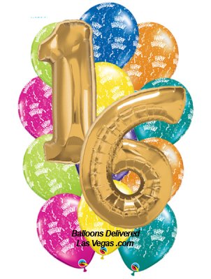 16th Birthday Gold Number Balloon Bouquet