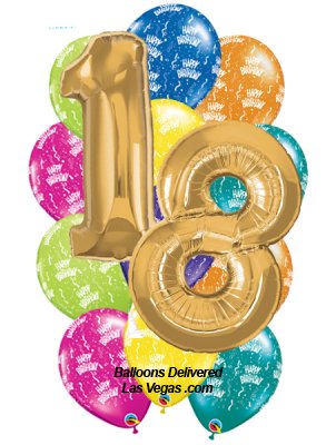 18th Birthday Gold Number Balloon Bouquet