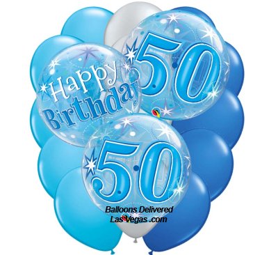 50th Birthday Blue Bubble 18 Balloon Bouquet