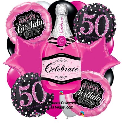 Pink Champagne 50th Birthday Balloon Bouquet