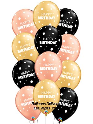 Bouquet of 15 Black, Gold, Rose 11 inch latex Birthday Balloons