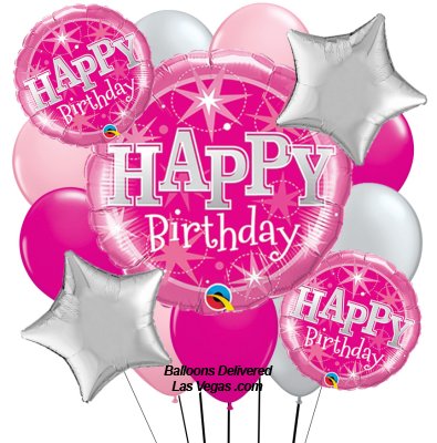Birthday Pink Sparkle 17 Balloon Bouquet
