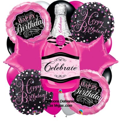 Pink Champagne Birthday 19 Balloon Bouquet
