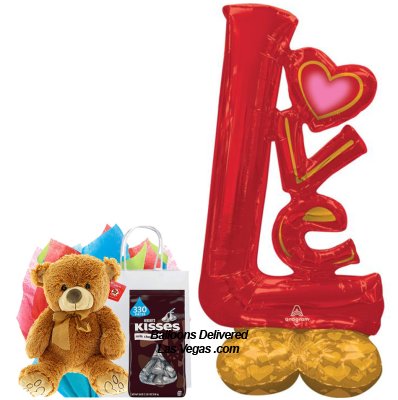 Love AirLoonz Air Filled Balloon with Teddy Bear & Kisses Gift Bag