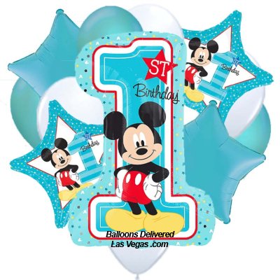 Mickey 1st Birthday 14 Balloon Bouquet