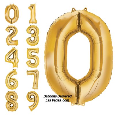 Gold Helium Filled Foil 34 inch Number Balloons with Weights